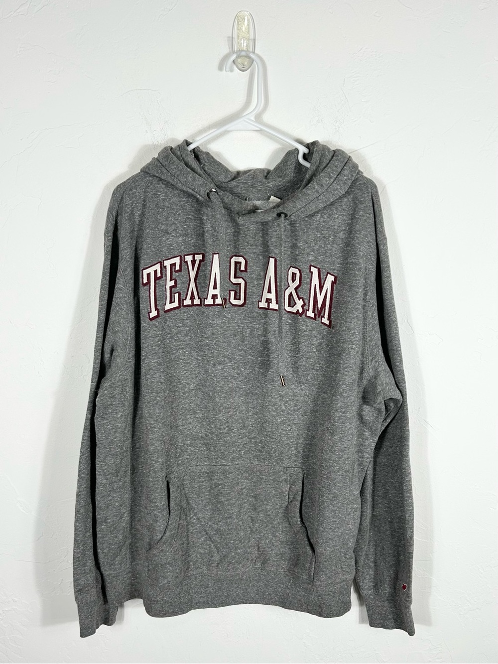 Vintage TEXAS A&M Aggies Embroidered COLLEGE Hoodie Sweatshirt Gray Sz Lg - EUC